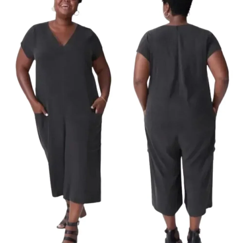 Universal Standard Kia Wide Leg Crop Jumpsuit Women's XL (26-28) Tan Minimalist